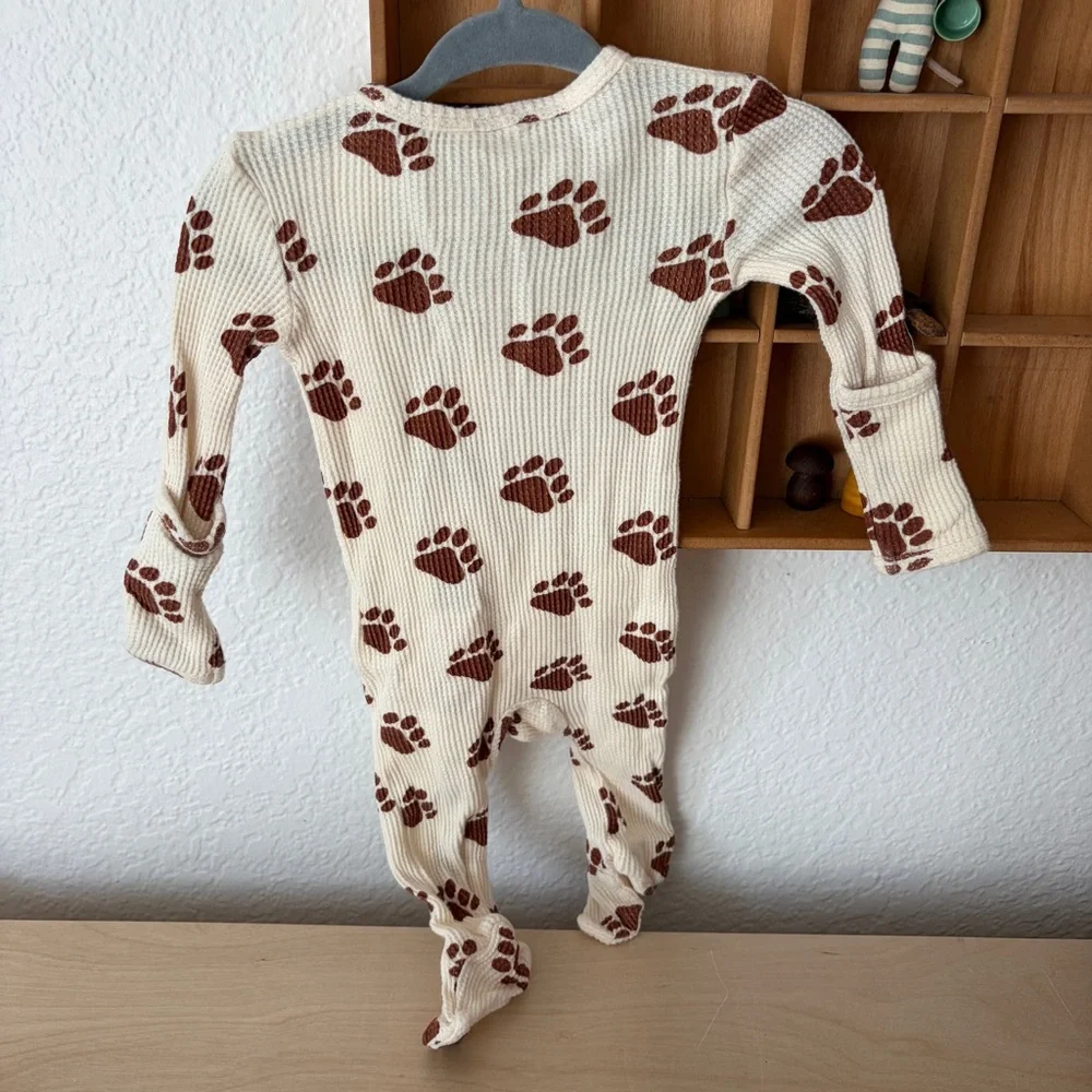 Spearmint Love Cream Organic Waffle Bear Paw Baby One-Piece Zip Footie Romper